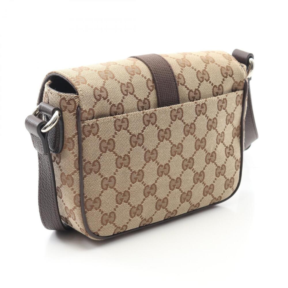 Gucci Shoulder Bag Leather GG Beige Brown Crossbody Canvas